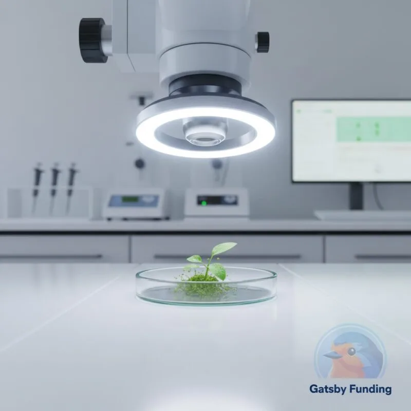 Gatsby Funding featured image showing holographic data in a modern scientific laboratory
