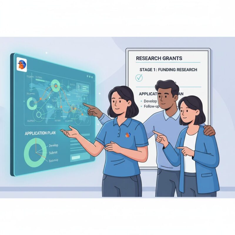 Grant manager using an AI dashboard to filter funding opportunities