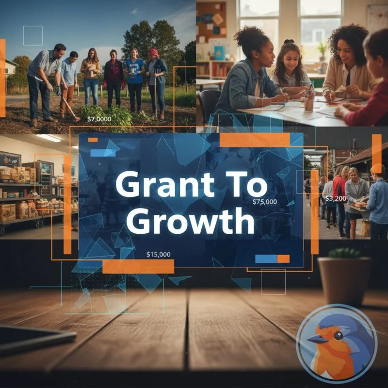 Grant To Growth featured image showing holographic financial charts in a modern nonprofit office