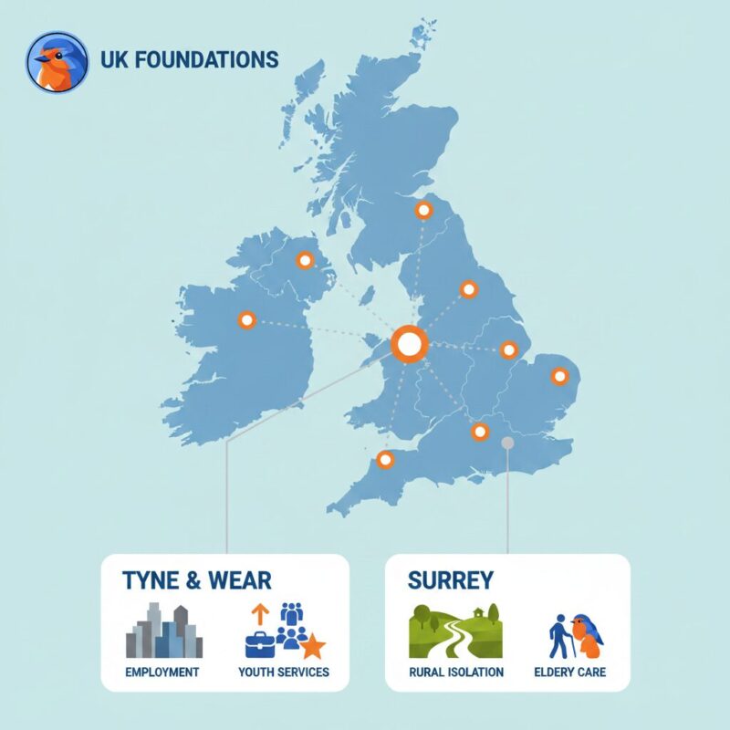Infographic comparing regional funding priorities in Tyne and Wear versus Surrey