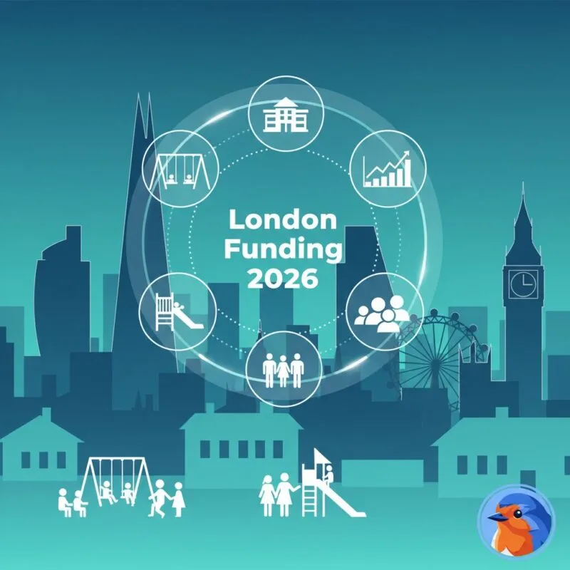 London Funding 2026 featured image with holographic community data and teal skyline