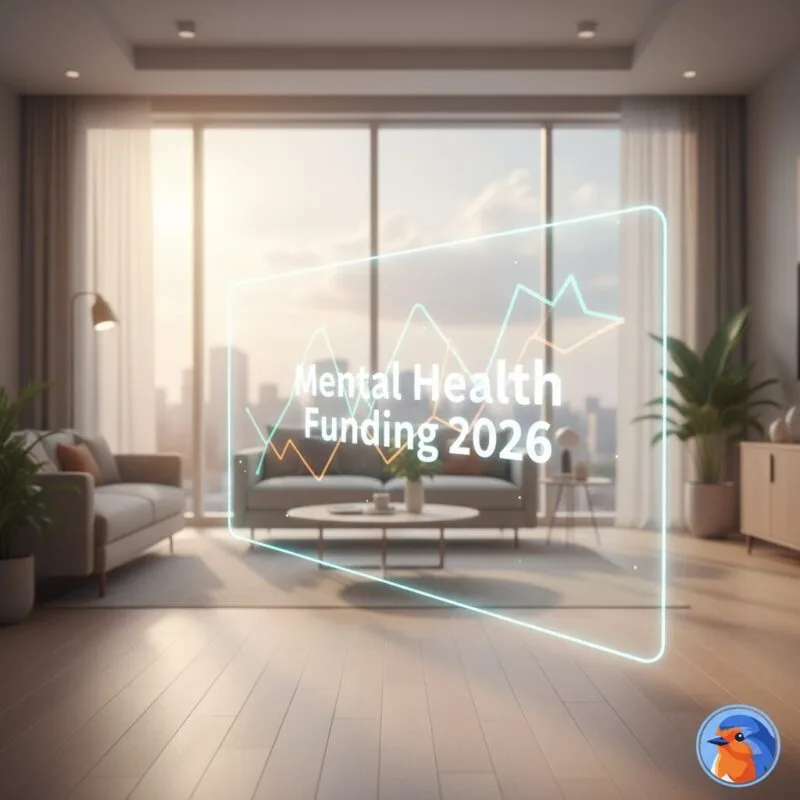 Mental Health Funding 2026 featured image with modern clinic and glowing data interface