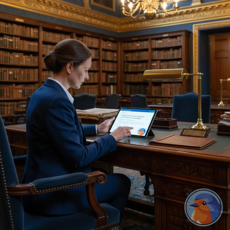 Nonprofit director reviewing a grant executive summary on a digital tablet
