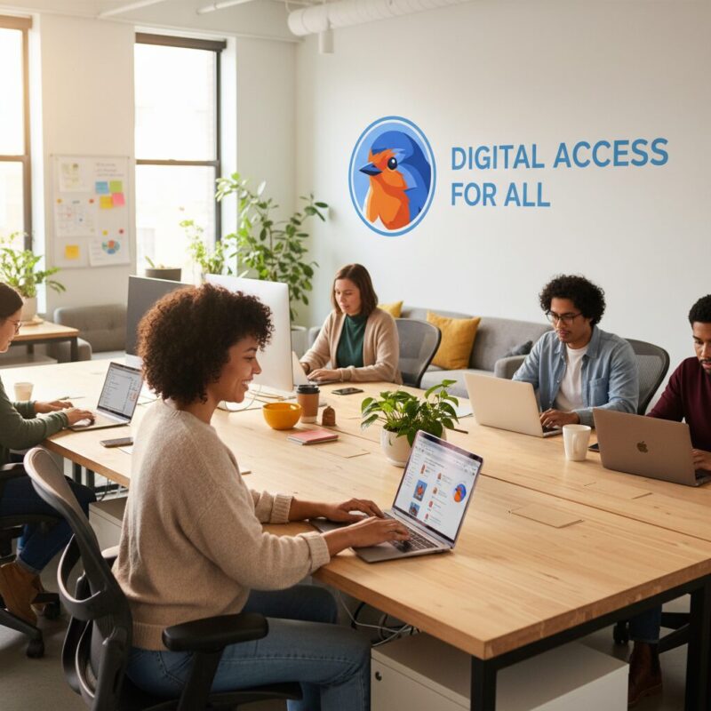 Nonprofit employee working efficiently on a modern laptop in a bright office