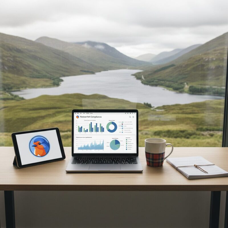 Nonprofit professional reviewing compliance data on laptop