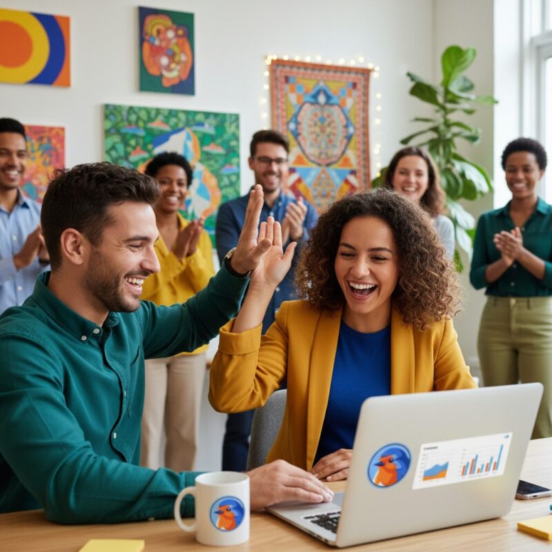 Nonprofit staff celebrating successful donor engagement metrics
