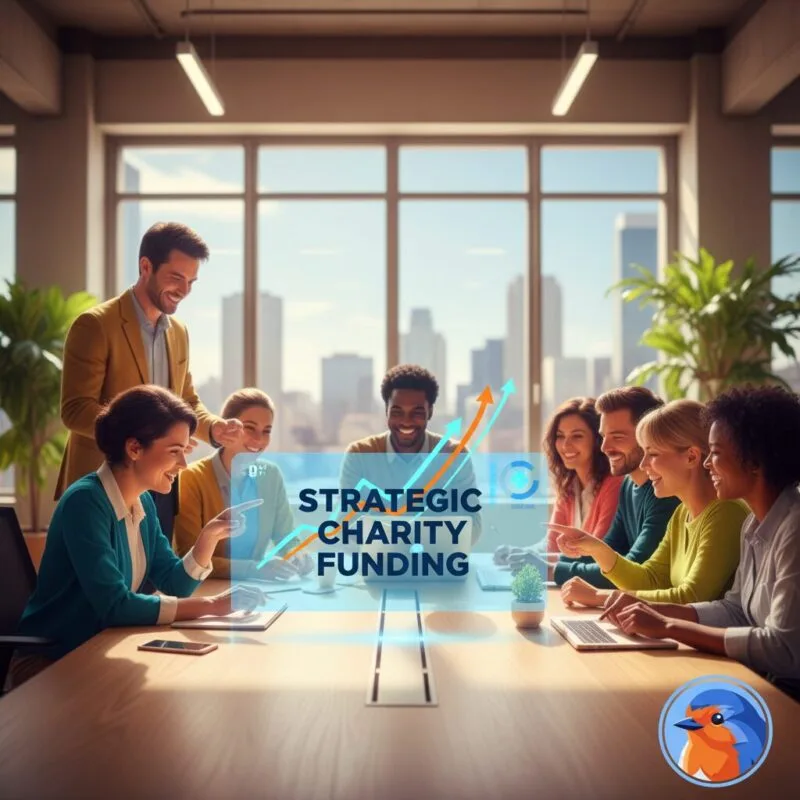 Strategic Charity Funding featured image showing modern office with holographic growth charts