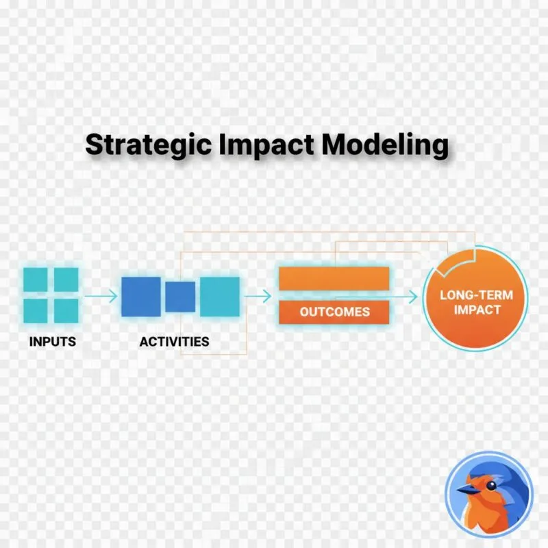 Strategic Impact Modeling featured image with glowing holographic diagrams in a corporate boardroom