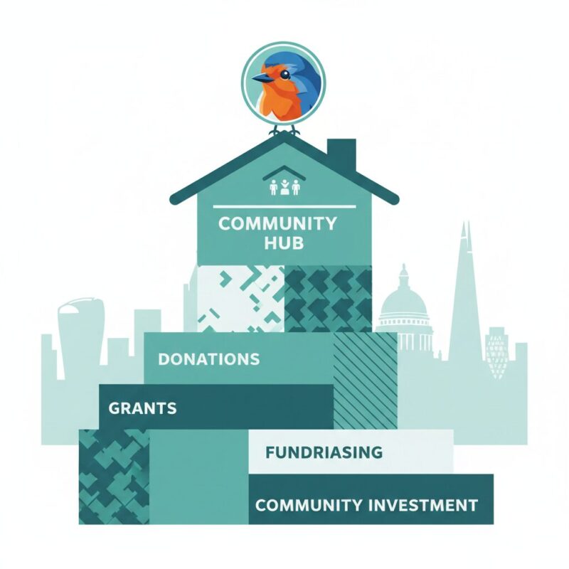 Teal and white capital stack diagram showing blended finance for nonprofits
