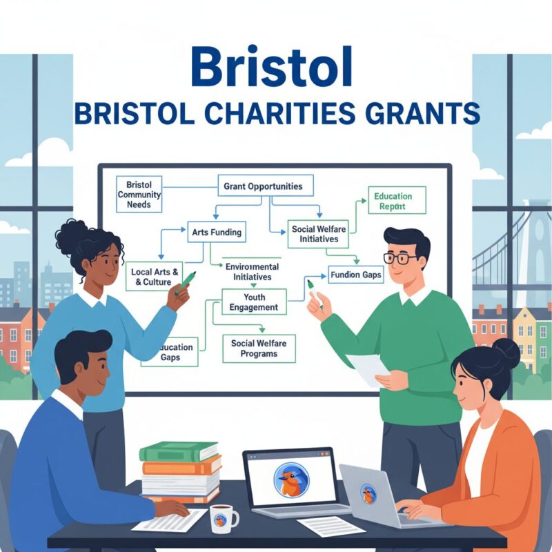 Team of nonprofit professionals mapping out a grant proposal strategy on a whiteboard