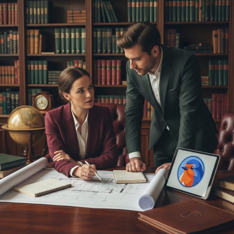 Two professionals discussing strategy over reports in a traditional setting