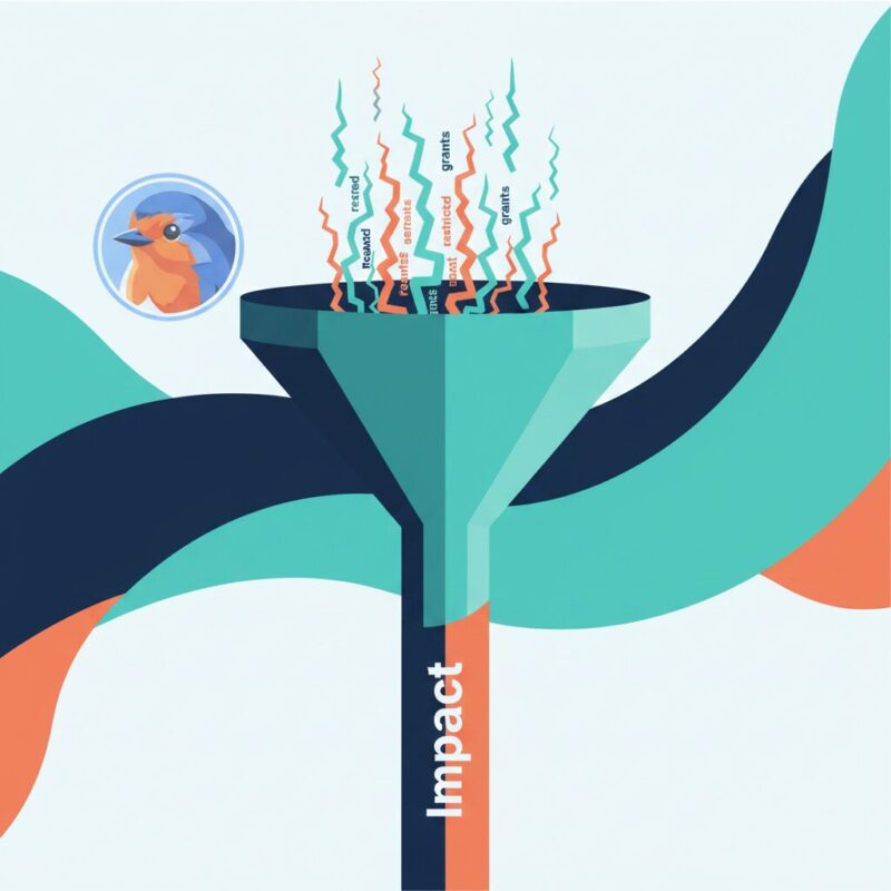 Abstract illustration of restricted grants flowing through a rigid compliance funnel