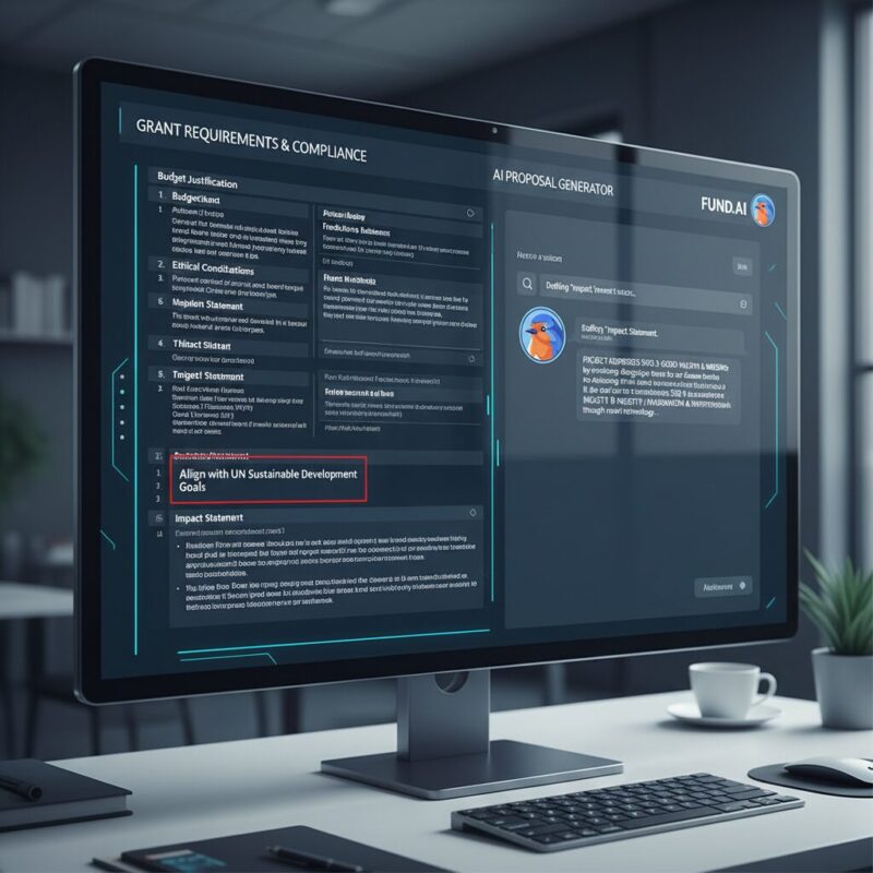 AI proposal generation interface creating structured grant text based on portal requirements