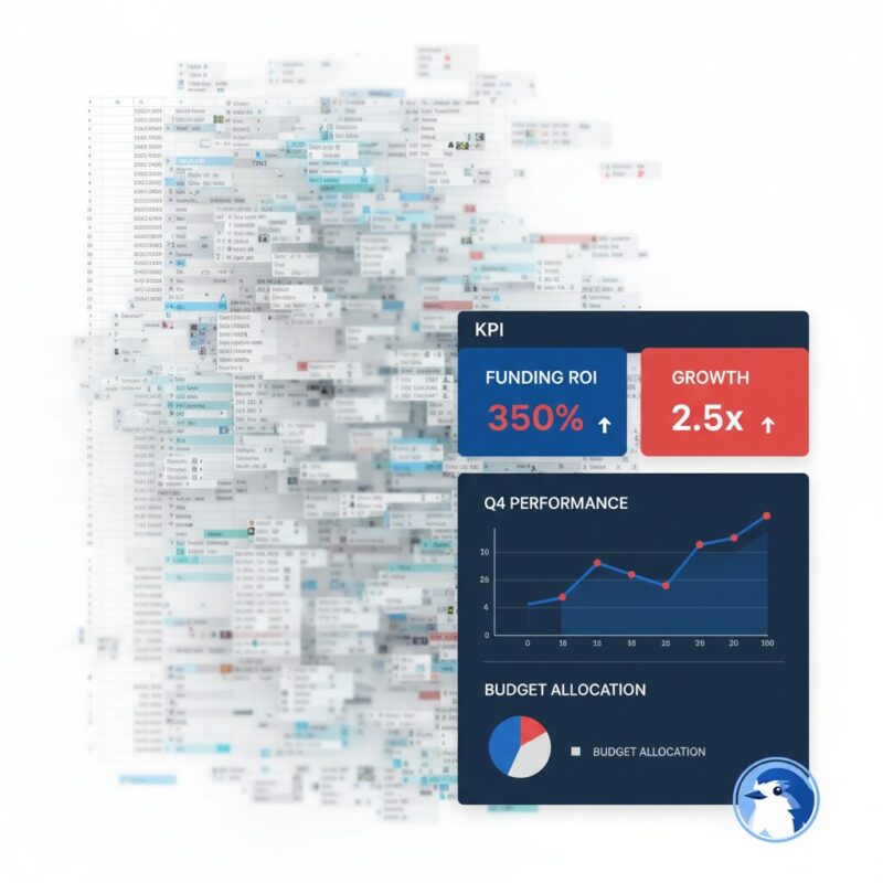 Comparison of traditional messy spreadsheet data and a modern streamlined charity KPI dashboard
