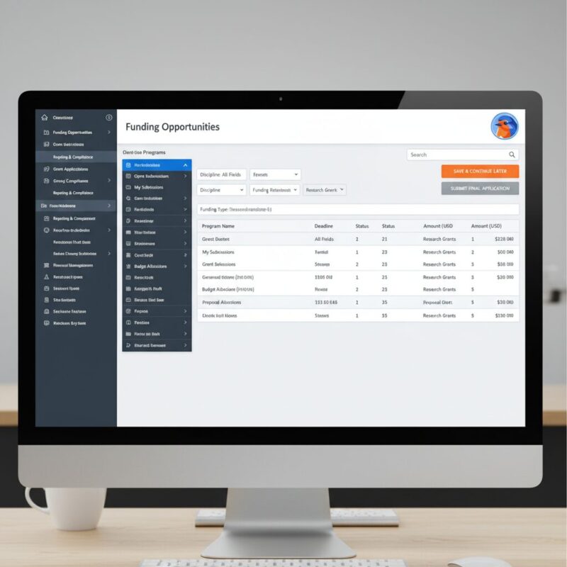 Complex navigation menus and application save states within a digital grant portal interface