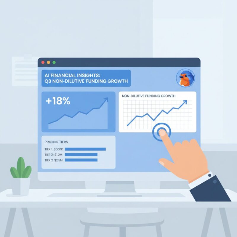 Digital dashboard displaying pricing tiers and non-dilutive return on investment