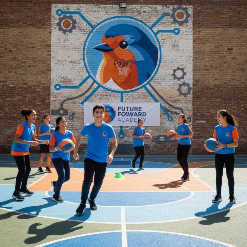 Diverse group of young people collaborating during an outdoor educational sports program