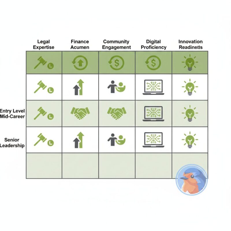 Flat design matrix showing the evolution of charity board skills including legal, finance, and digital readiness