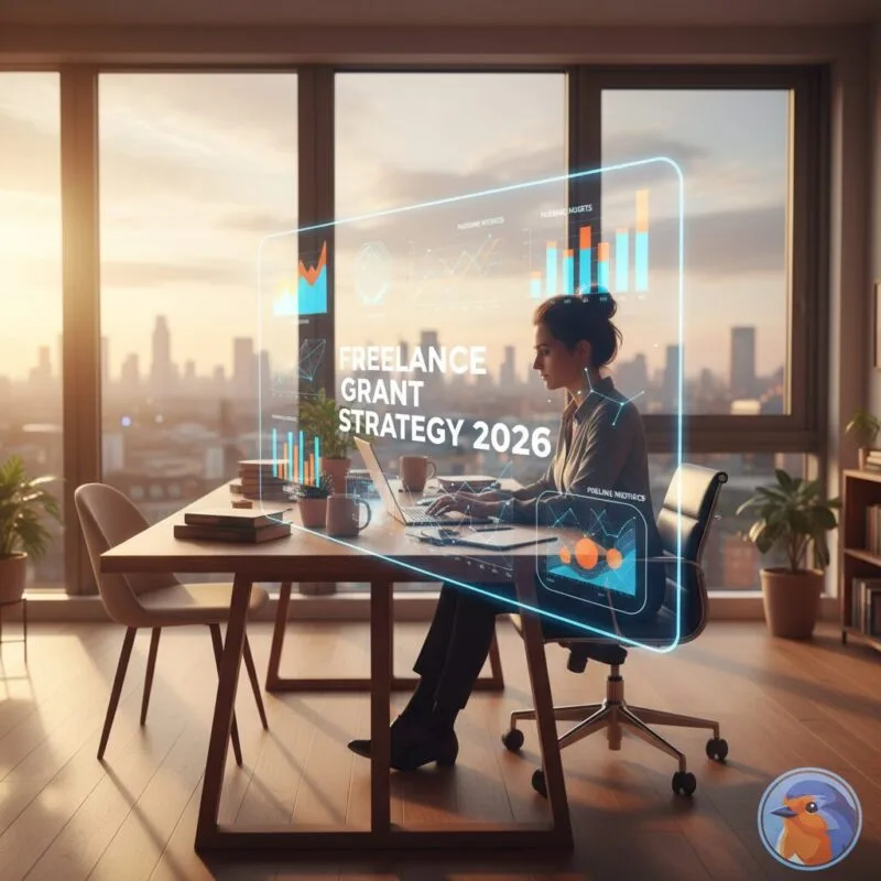 Freelance Grant Strategy 2026 featured image showing holographic financial data