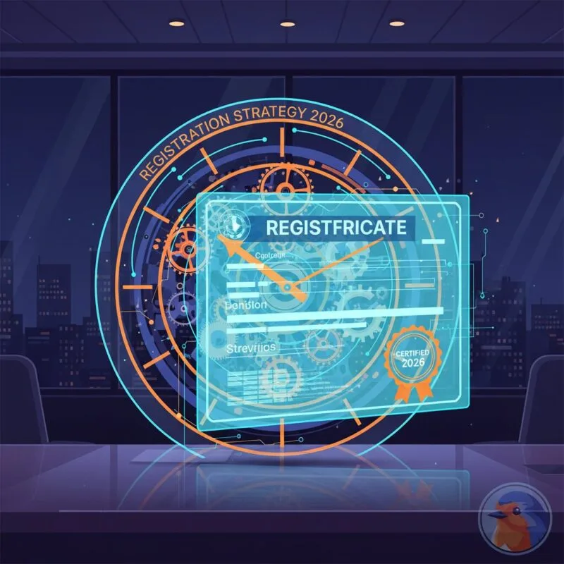Holographic calendar and charity registration certificate hovering over an executive desk