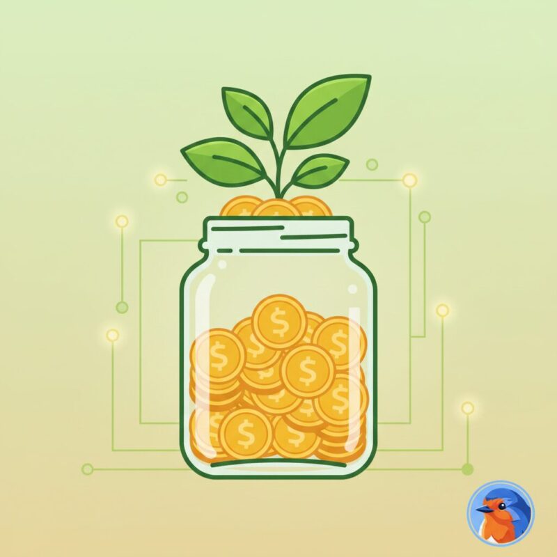 Plant in a coin jar surrounded by data nodes representing AI grant matching