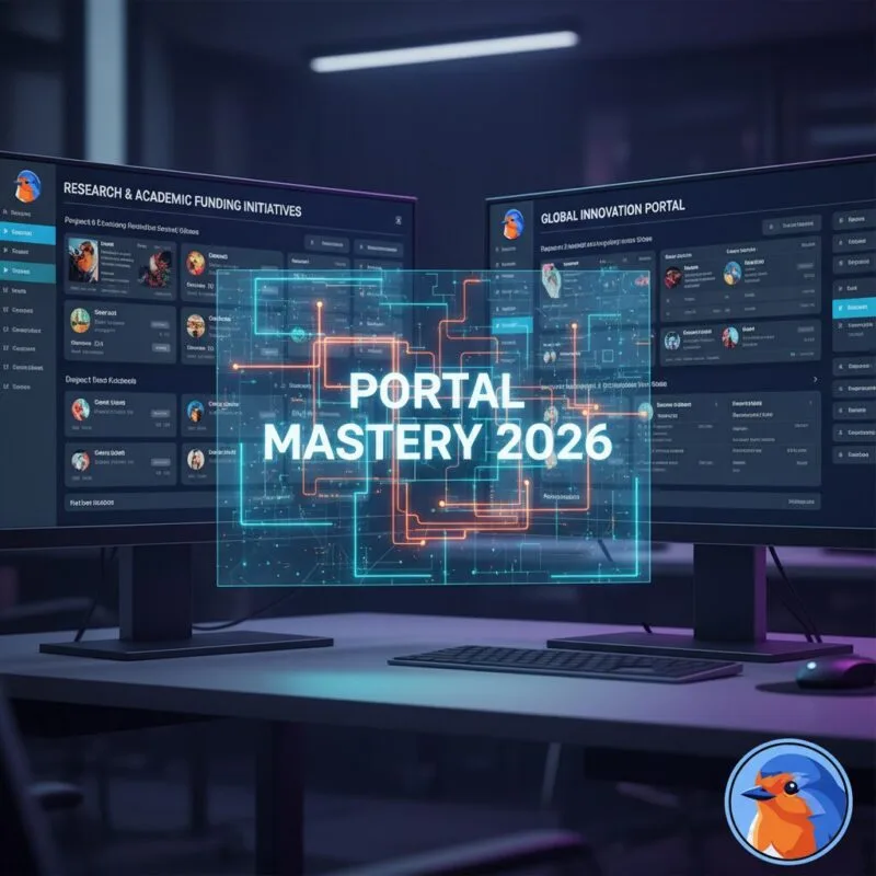 Portal Mastery 2026 featured image with glowing holographic interface and dual monitors