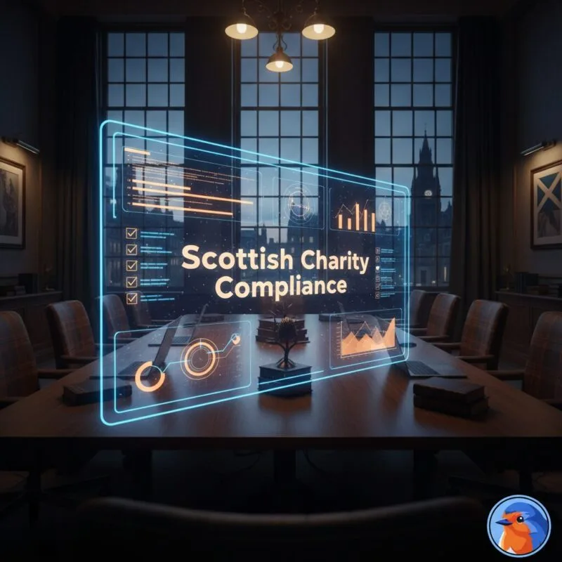 Scottish Charity Compliance featured image with holographic governance data