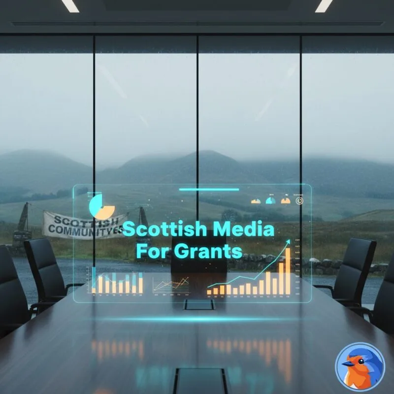 Scottish Media For Grants featured image with Highland background and holographic data overlays