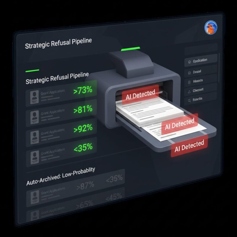 Strategic refusal dashboard showing grant match scores above 70 percent