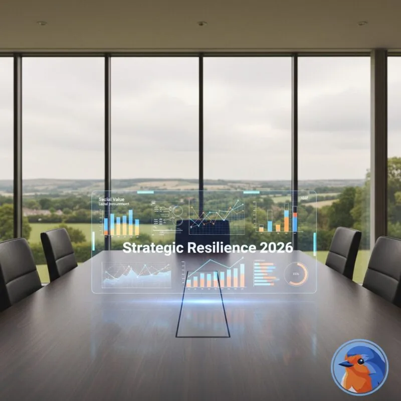 Strategic Resilience 2026 featured image with holographic procurement data over a Kent landscape