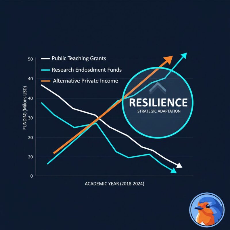 Data visualization graph comparing declining public grants against rising alternative university funding streams