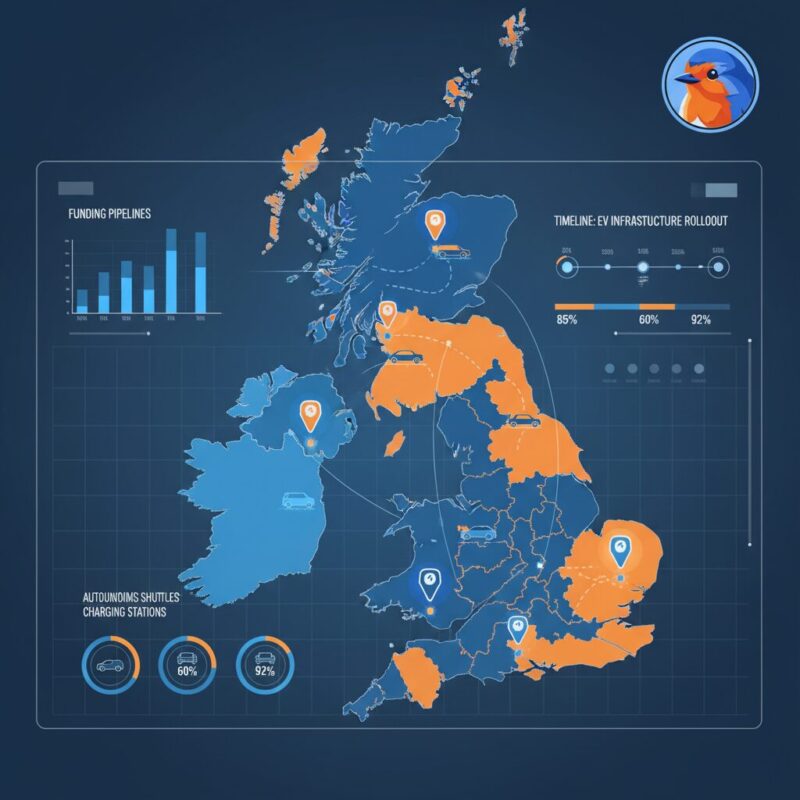 Digital dashboard interface displaying grant funding pipelines across UK regional hubs