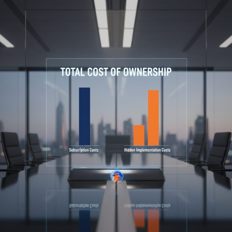 3D holographic chart showing the total cost of ownership including hidden implementation costs