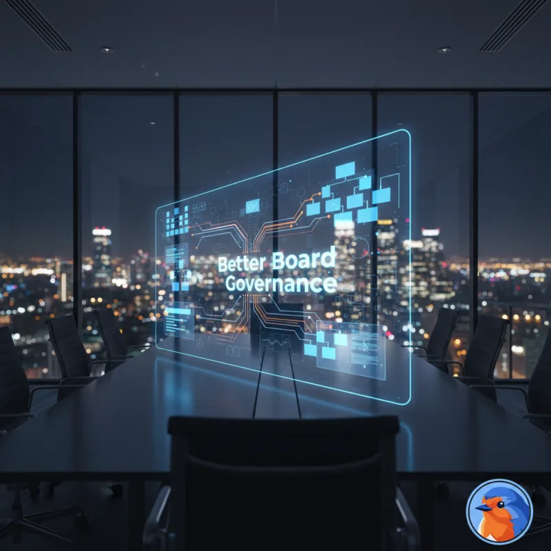 Holographic organizational charts floating in a corporate boardroom