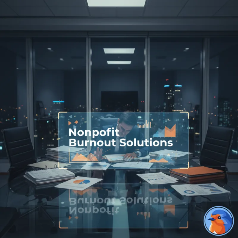 Nonprofit Burnout Solutions featured image with holographic data overlays