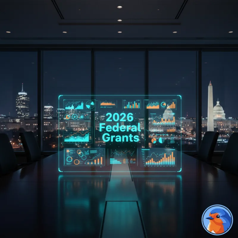 2026 Federal Grants featured image with holographic compliance data over a DC boardroom