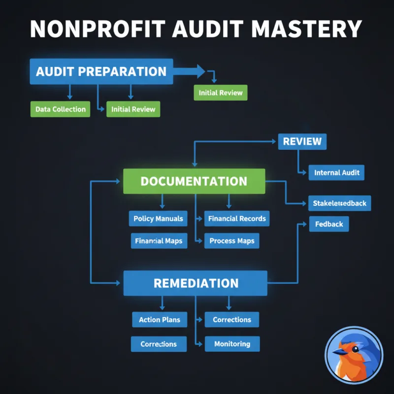 Nonprofit Audit Mastery featured image with glowing compliance workflow diagrams